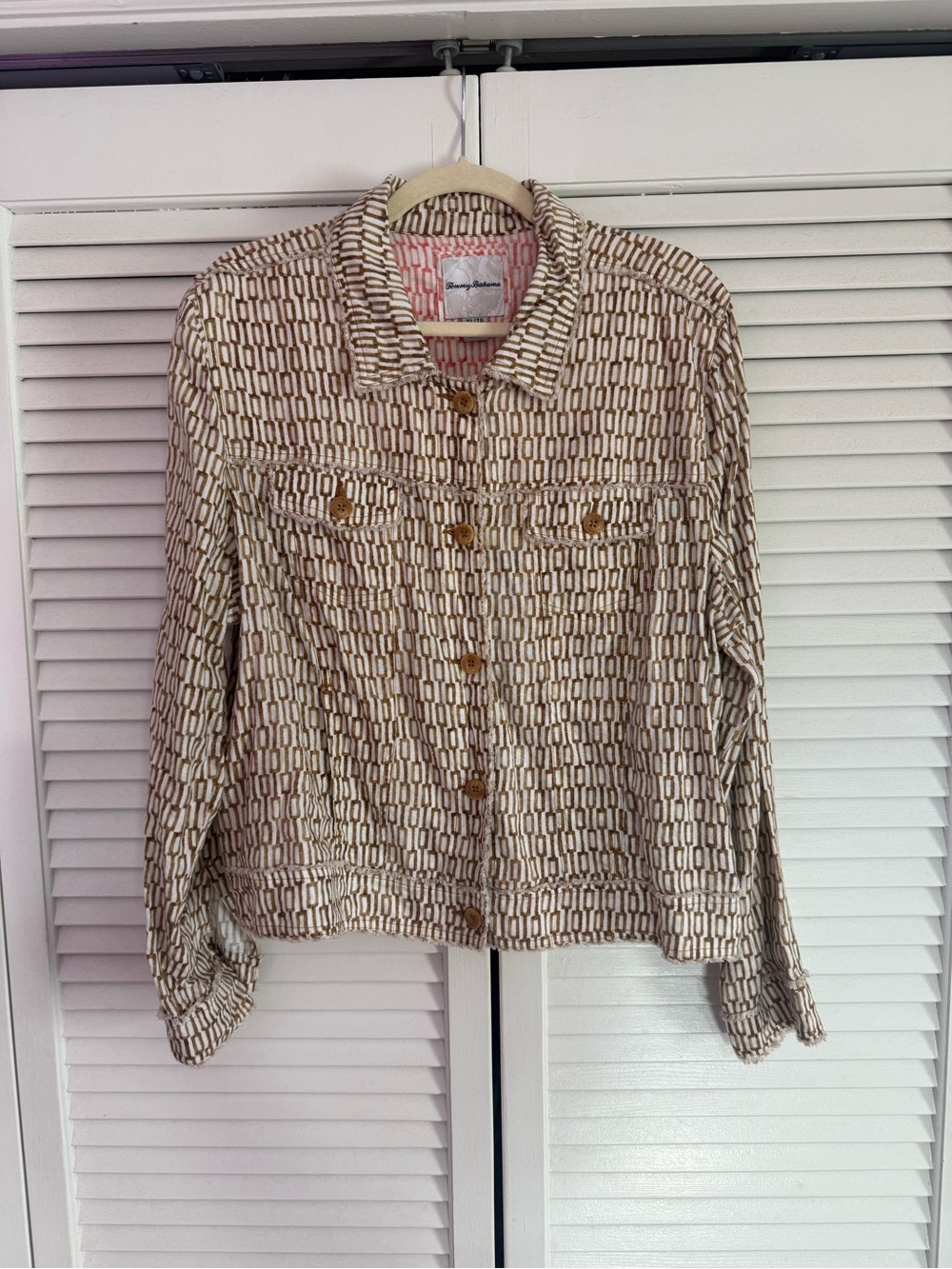 Tommy Bahama Beige & Brown Geometric Button-Front Utility Jacket